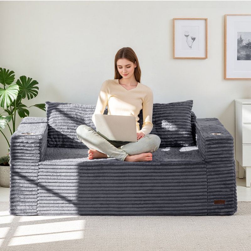 Canapé-causeuse, petit canapé modulaire confortable pour petits espaces, canapé à compression sans assemblage, 2, Gris foncé