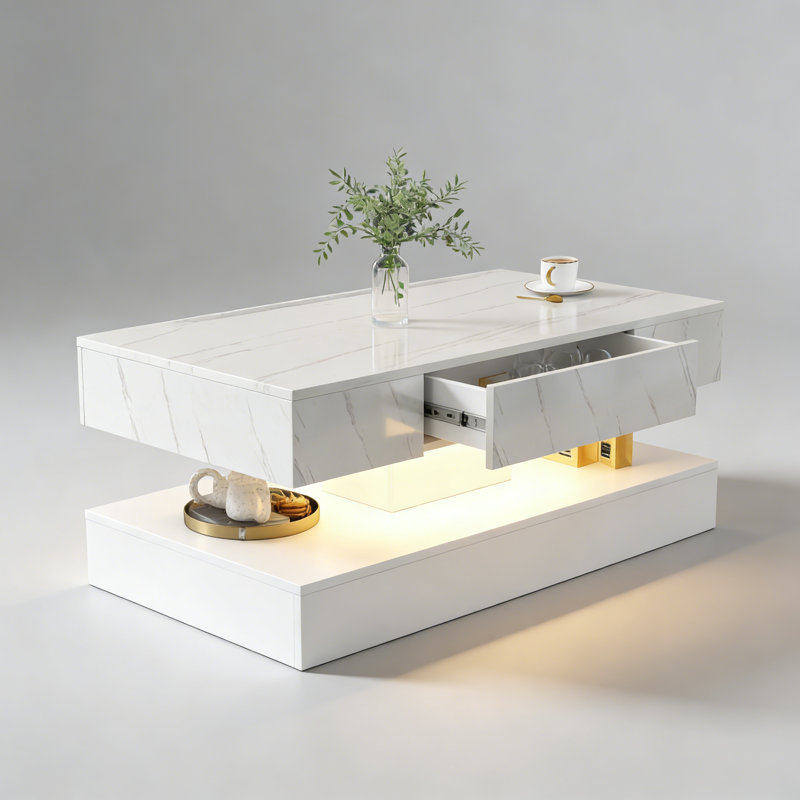 16.93IN High LED Coffee Table,Modern Coffee Table for Living Room,Living Room Tables,Large Living Room Furniture,LED Lights