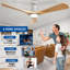 Ventilateur de plafond encastré à profil bas de 52 pouces en bois, 3 pales, avec éclairage et télécommande ; ventilateur intérieur/extérieur à intensité variable avec télécommande, moteur CC silencieux et minuterie.-750143489-750143514-750143519
