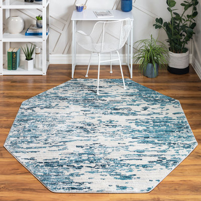 Tapis bleu contemporain Araceli