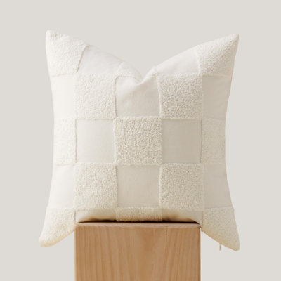 Double Stitch 100% Cotton Throw Pillow Covers - Checkered Tufted Boho Decorative Pillow Covers 20x20, Made in India, Square Cushion Case, Modern Home Decor for Couch, Sofa, Living Room, Winter Sky