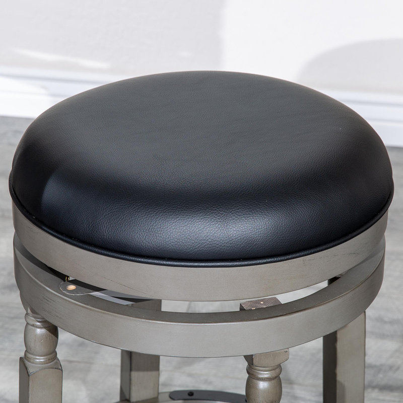 Tabouret de 30 po au fini gris patiné et siège en cuir noir, Siège noir / cadre gris