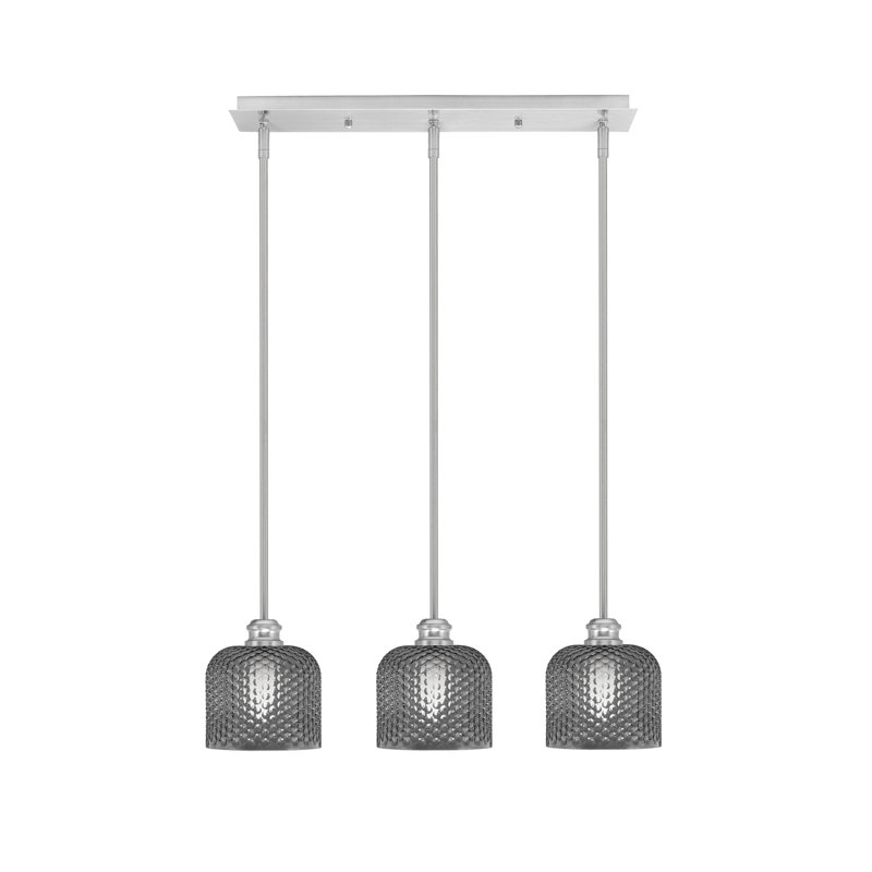 Luminaire suspendu linéaire à 3 lumières avec verre de 6 po Edge, Nickel brossé, Fumée texturée