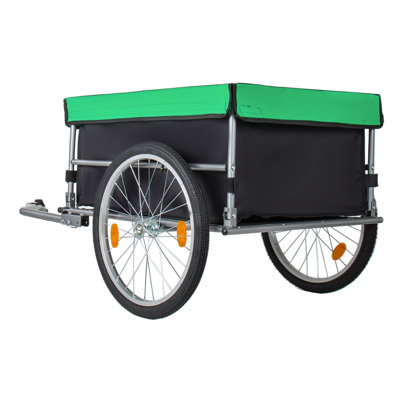 Remorque porte-vélo pliable avec roues de 20 pouces, housse amovible et cadre à dégagement rapide pour les bagages et l'épicerie - noir et vert