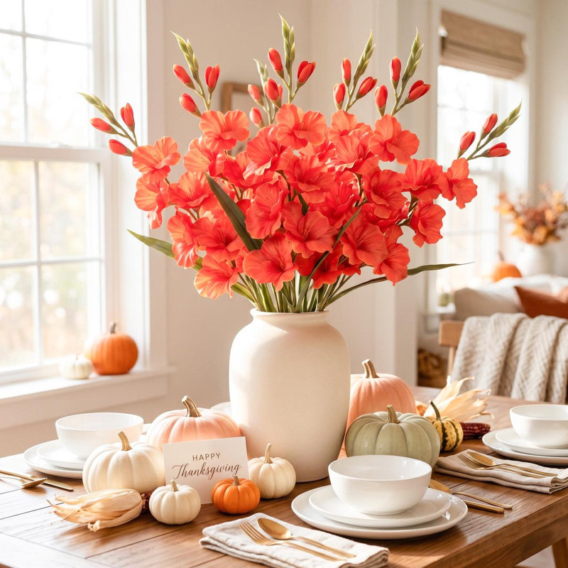 Glaïeul, fleurs artificielles, 5 PCS, 25,6 po, glaïeul, fleurs, fleurs en soie à longues tiges pour la maison, décoration de bureau de mariage