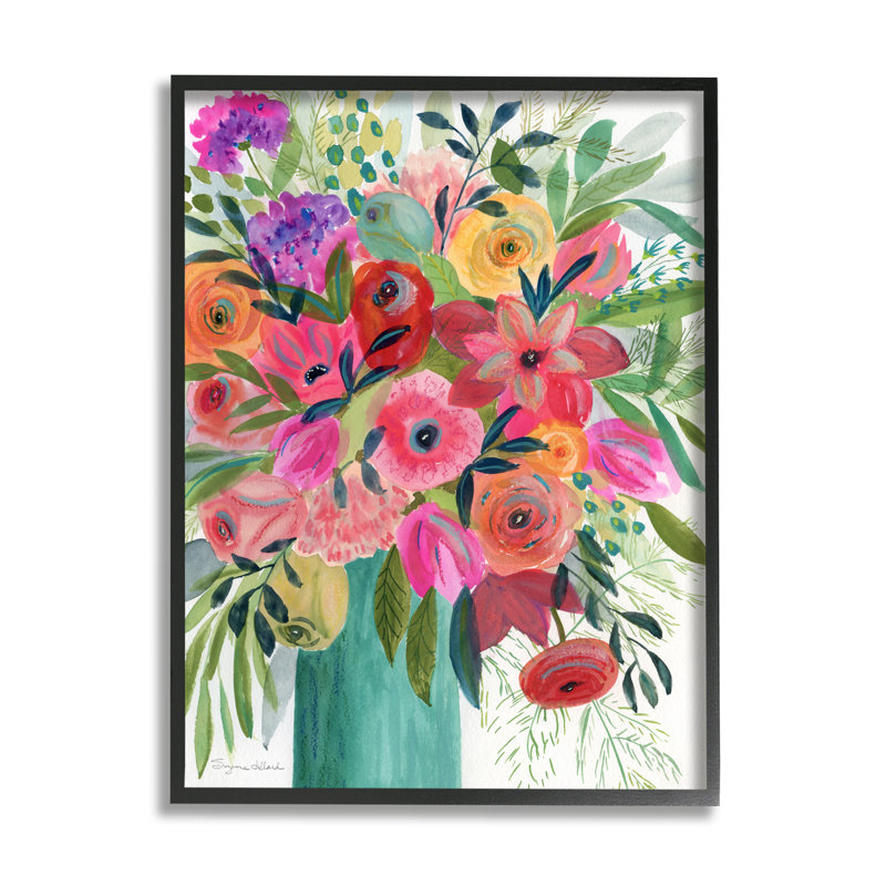 "Bold Red & Pink Mixed Bouquet" encadré sur bois par Suzanne Allard, peinture, Giclée encadrée noir minuit