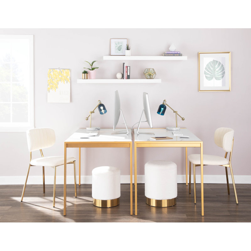  Addington Velvet Upholstered Side Chairs, Cream, Gold