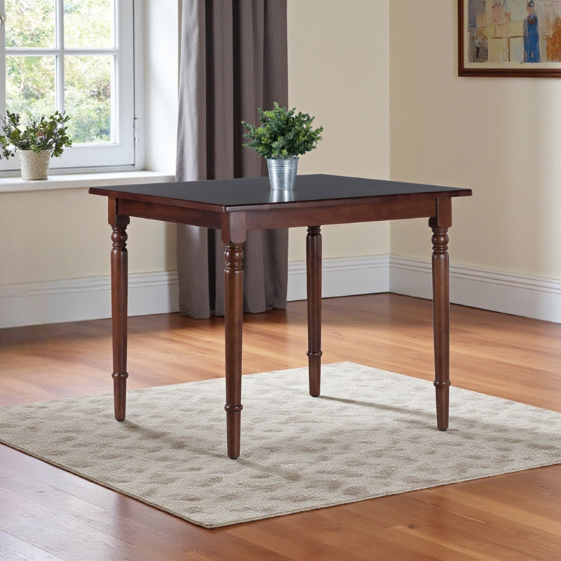 Sasha Square Dining Table with Elegantly Turned Legs in Brown Finish, 29.83" H X 35.68" W X 35.68" D