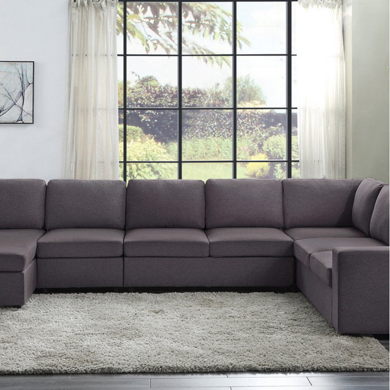 Canapé modulaire 146,5 po avec méridienne réversible, Lin mauve