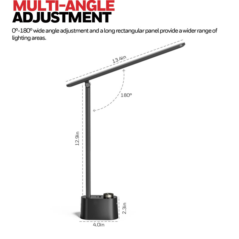 Adjustable Black LED Desk Lamp with USB Charging Ports
