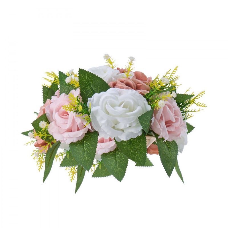 Boules de fleurs pour centres de mariage arrangement floral 9,5 pouces rose + blanc, H 4,7 po x l 9,4 po x P 9,4 po, Rose