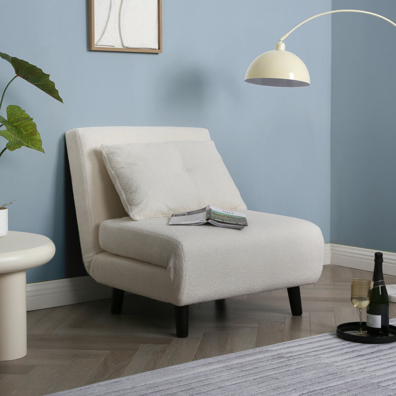 Single Sofa Bed - Fold Out Bed Chair, Cream, Boucle