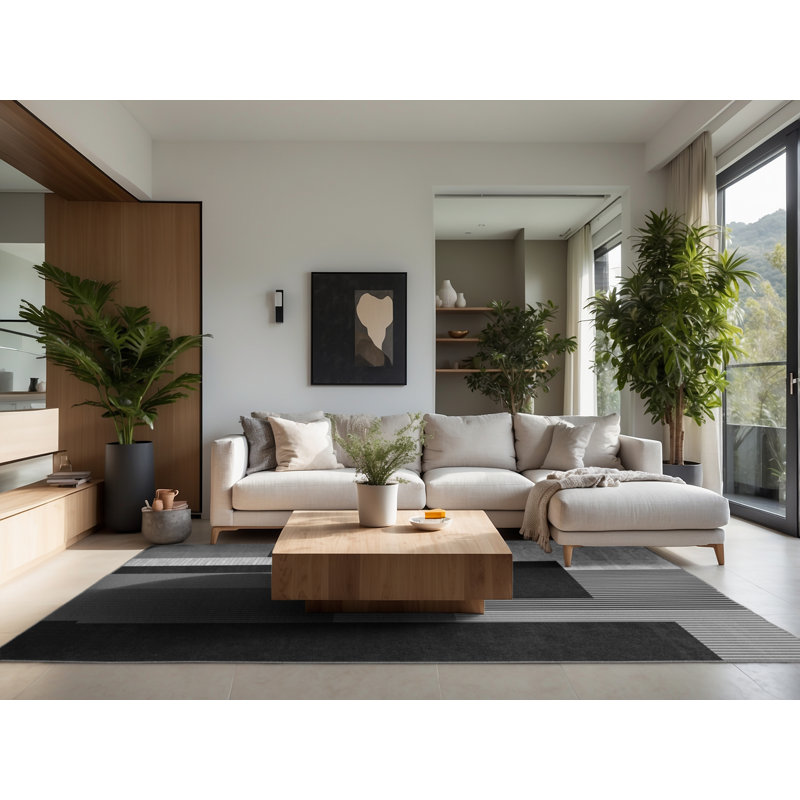 Tapis gris moelleux et doux à rayures contemporaines Ealey, 7x10