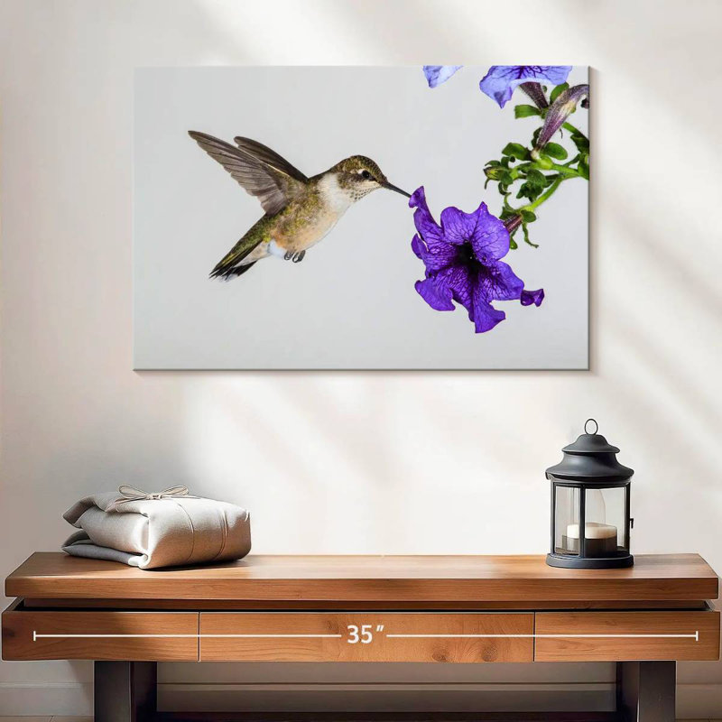 Colibri fleur mauve Brampt, H 16 po x l 24 po