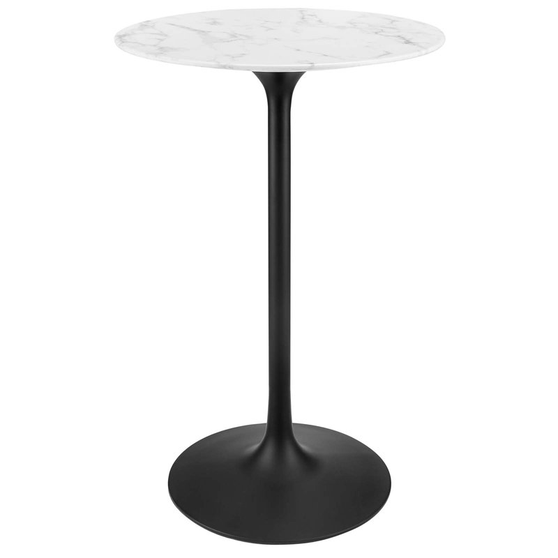 Mid-Century Modern 54" Round Marble & Wood Dining Table in Black/White