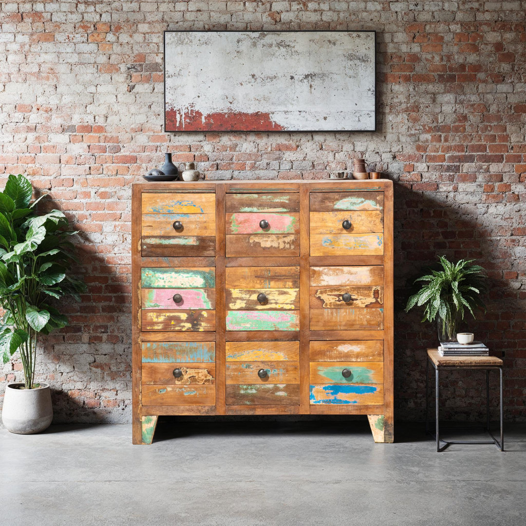 Ranjit Solid Wood 80cm W 9 - Drawer Chest of Drawers