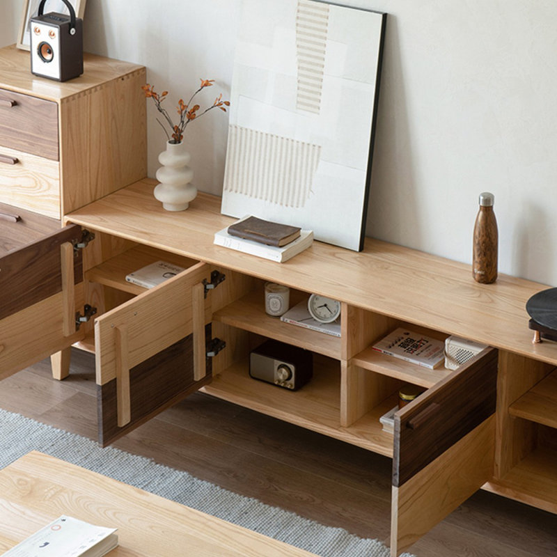 Meuble télé moderne en bois massif, H 22,83 po x L 70,87 po x l 15,75 po