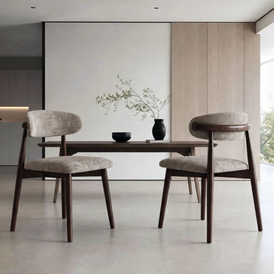 Ensemble de 2 chaises de salle à manger modernes et rembourrées, chaises de cuisine en bois massif de style milieu du siècle avec dossier ergonomique et assise rembourrée pour salle à manger
