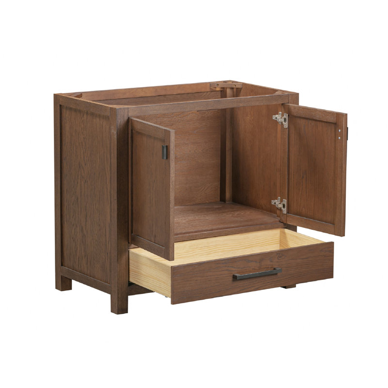 Modero 36" Single Bathroom Vanity with Top, Black, Mocha Oak, Cala White Marble