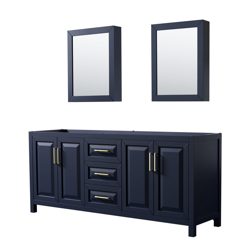 Daria 80'' W Double Vanity, Dark Blue, Carrara Cultured Marble, Brushed Gold