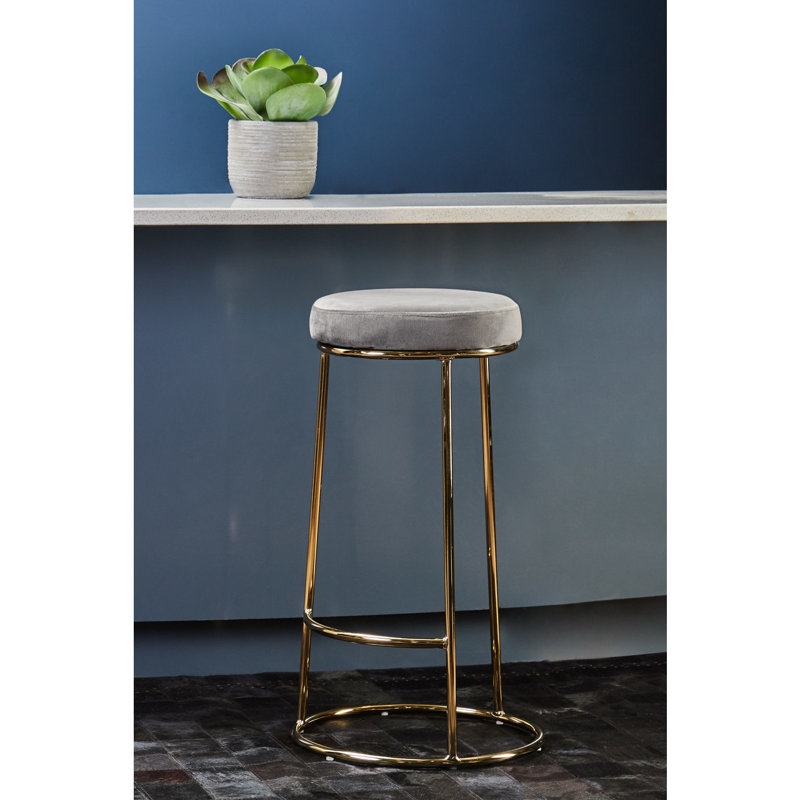 Alec Upholstered Counter Stool with Metal Frame, Grey, 75cm