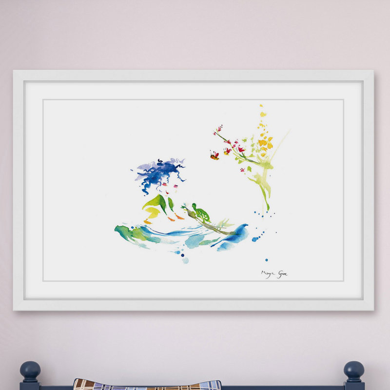«Girl and Turtle» par Maya Gur, reproduction encadrée, H 12 po x l 18 po x P 1,5 po