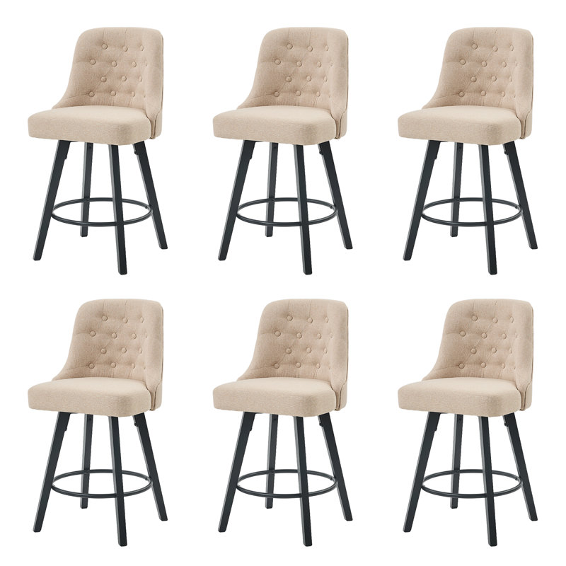 Swivel Bar Stools, 26'' Upholstered Counter Stool with Solid Wood Frame, Beige