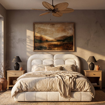 Alver Modern Minimalist Bouclé Upholstered Platform Bed with Channel-Tufted Headboard, Noise-Free Design