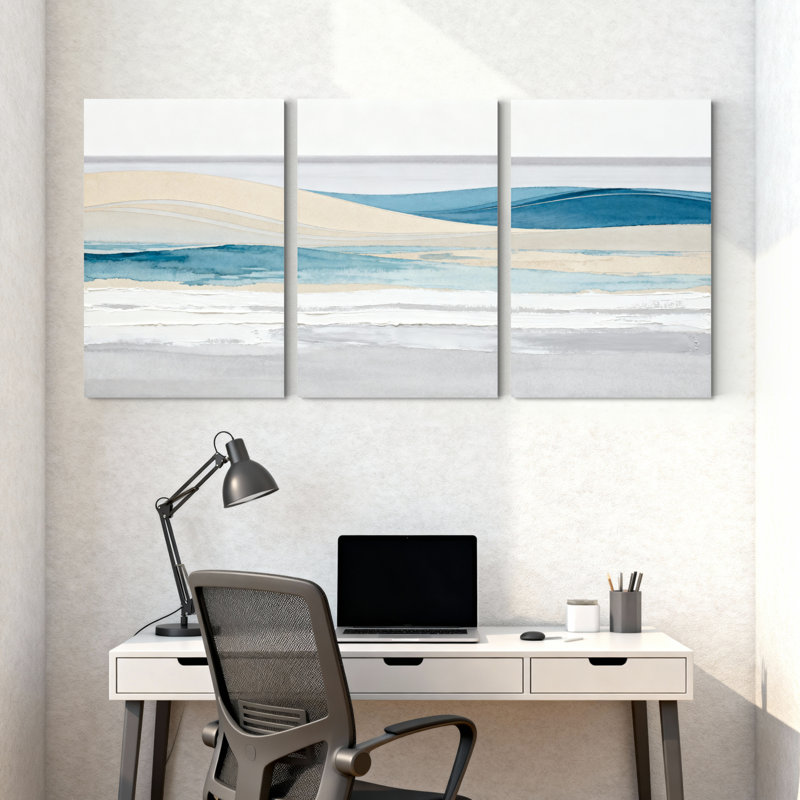 Ensemble de 3 tableaux abstraits sur toile représentant des vagues océaniques, H 36 po x l 72 po