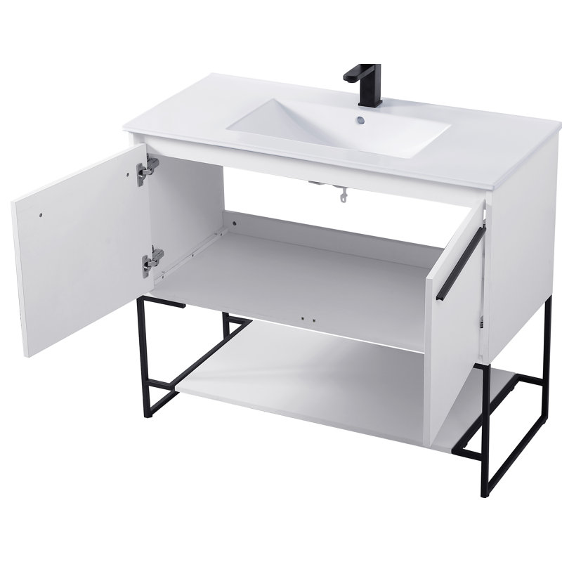 Gerard 40'' Single Bathroom Vanity with Porcelain Top, White