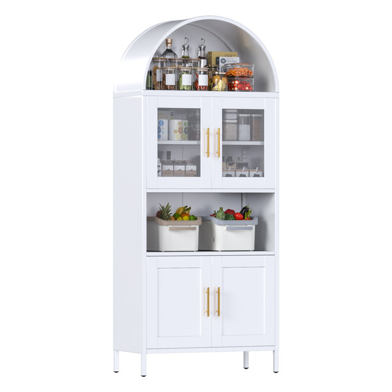 Metal Display Cabinet With Glass Doors And Adjustable Shelves, Modern Freestanding Arched Cabinet, Antique Cabinets, Porcelain Cabinets, Bookshelves,assembly Required