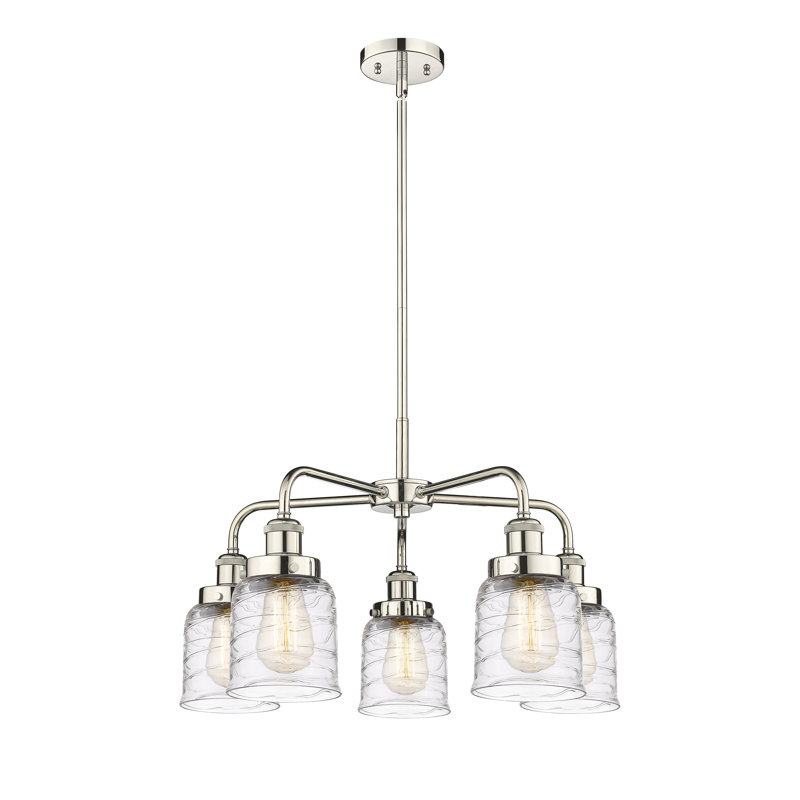 Lustre en verre à 5 lumières Bell, Tourbillon déco transparent, Nickel poli