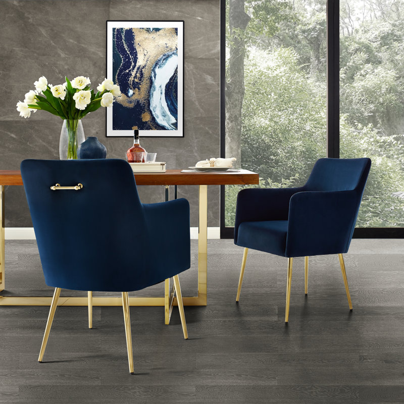 Chaise rembourrée Smollin, Or, Bleu marine