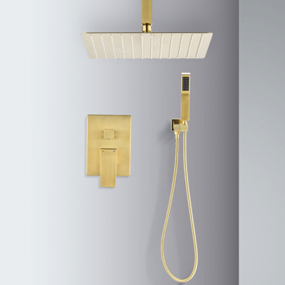 Brushed Gold Ceiling Mounted Shower Kit - 16" Head With Handheld Natural Rainfall Simulation Meander Self-cleaning Nozzle American Standard Bathroom Product And Specificity Part