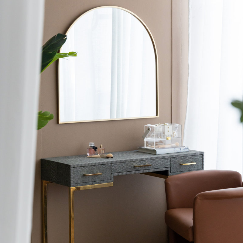 33" X 31"  Arched Decorative Accent Mirror With Iron Gold Frame, Wall Deor For Bathroom, Bedroom, Entryway, Mantel, Mirror