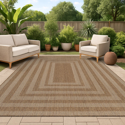 Tapis tissé plat intérieur / extérieur de style jute géométrique sable / naturel facile d'entretien