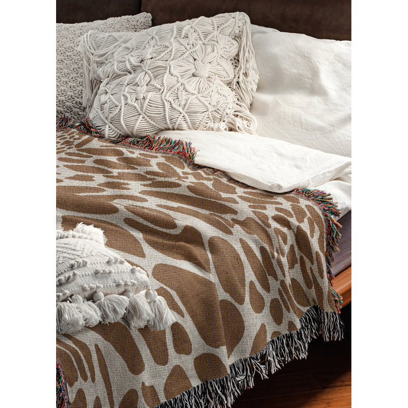 Jeté en mélange de coton à imprimé animal Zuma, L 60 po x l 50 po, Brun rouille