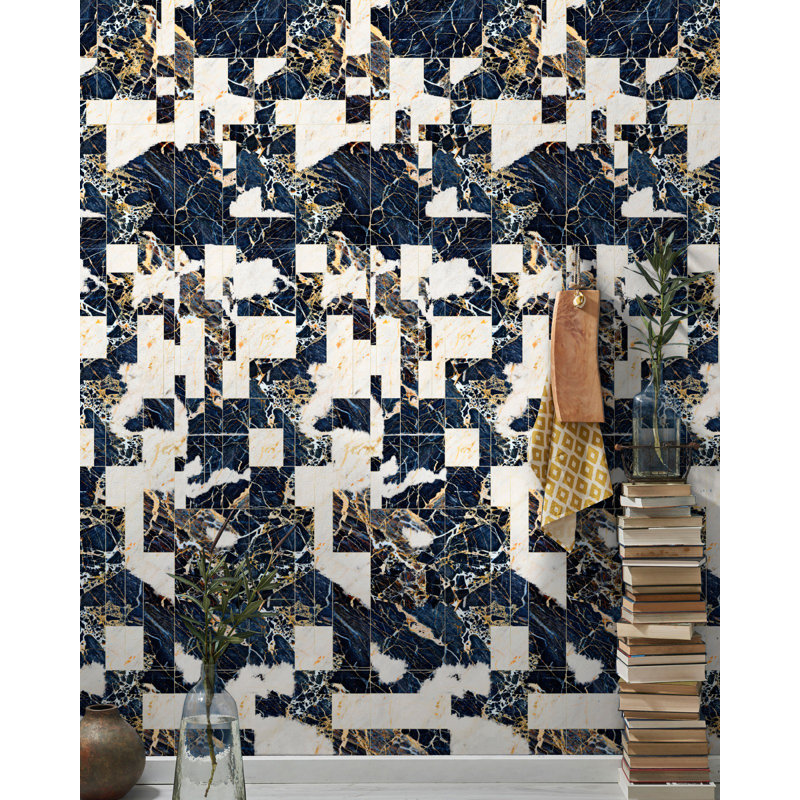 Manhattan Stone Wallpaper Roll, Blue/Taupe/Black