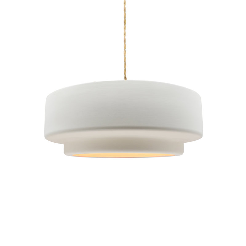Luminaire suspendu tambour 1 lumière Gela, H 5 po x l 12 po x P 12 po, Laiton brossé, Bisque