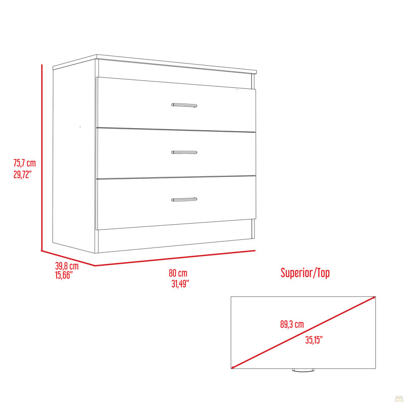 Commode 3 tiroirs Bethage - blanc