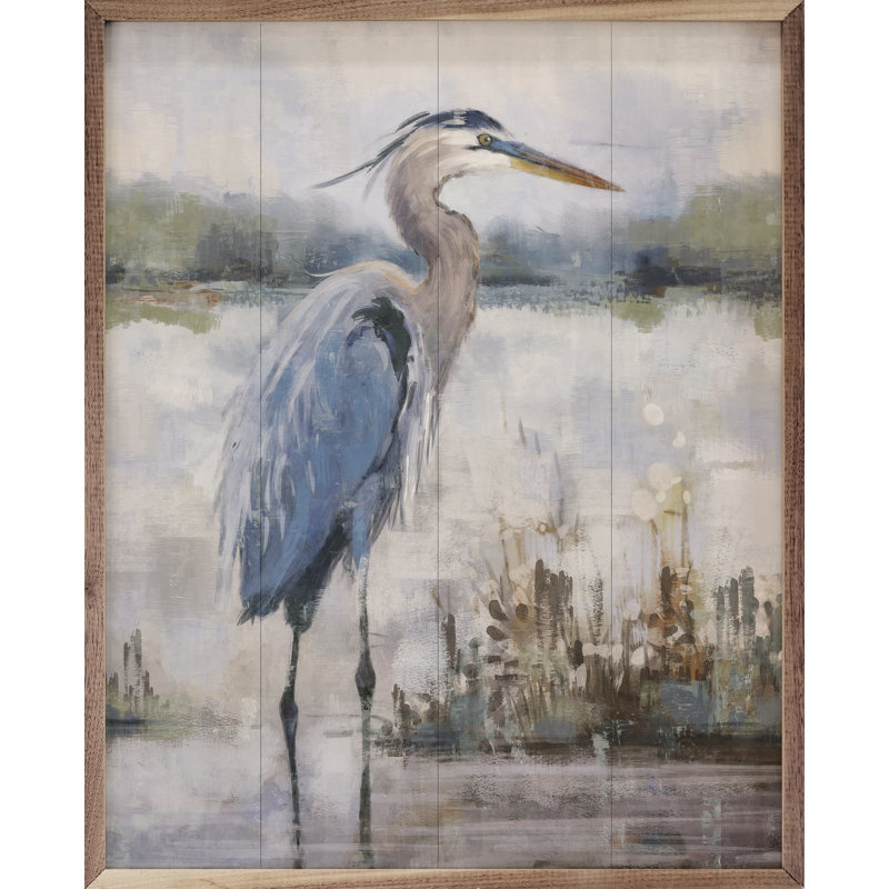 «Coastal Heron 2 par Nina Blue» sur panneau de fibres à densité moyenne / bois massif, H 20 po x l 16 po