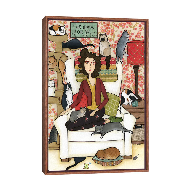 « Three Cats ago » par Jamie Morath-impression, H 26 po x l 18 po x 1,5 po, Pas de tapis, Toile classique avec cadre brun