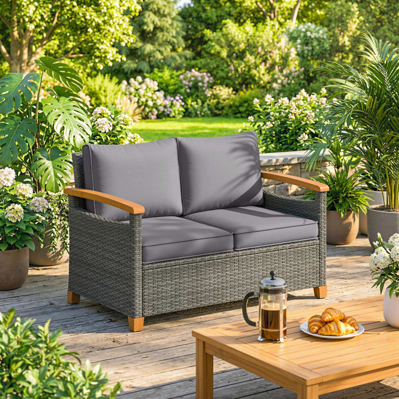 124cm Wide Straight Loveseat, Grey Cushion/Grey Frame