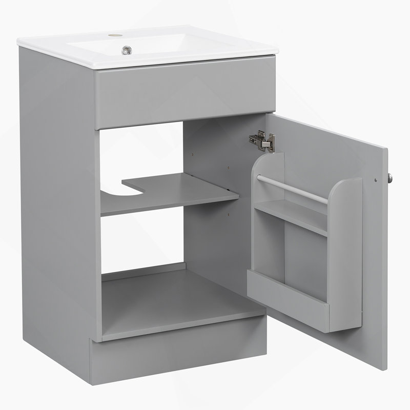 Meuble-lavabo de salle de bain avec lavabo, armoire de rangement avec tablette réglable, Gris