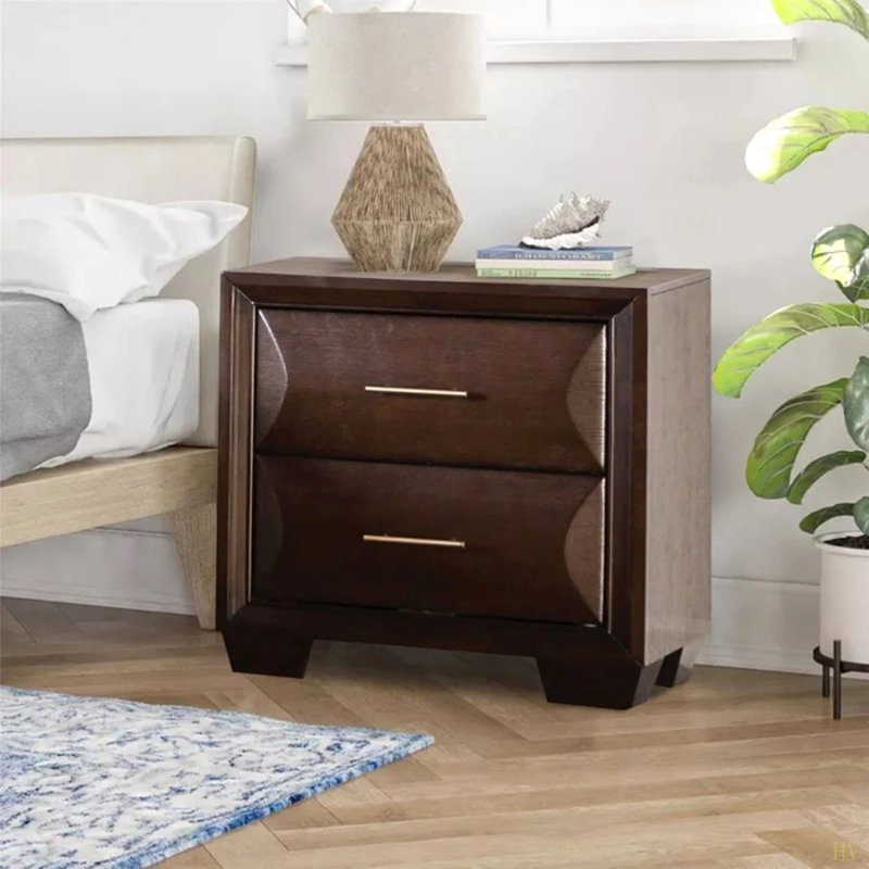Table de chevet style transitionnel 1pc avec tiroirs à queue d'aronde à l'avant et à l'arrière français