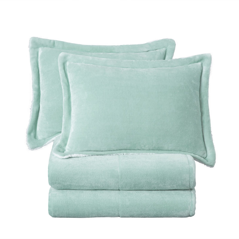 Aqua Reversible Micromink Sherpa Queen Comforter Set