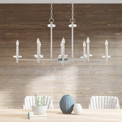 Lustre transitionnel linéaire à 8 lumières de style bougie avec détails en cristal Christofer