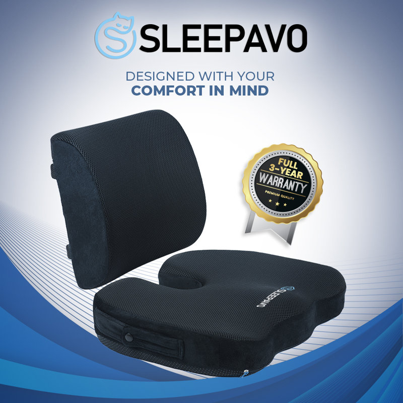 Black Memory Foam Orthopedic Seat and Lumbar Cushion Set