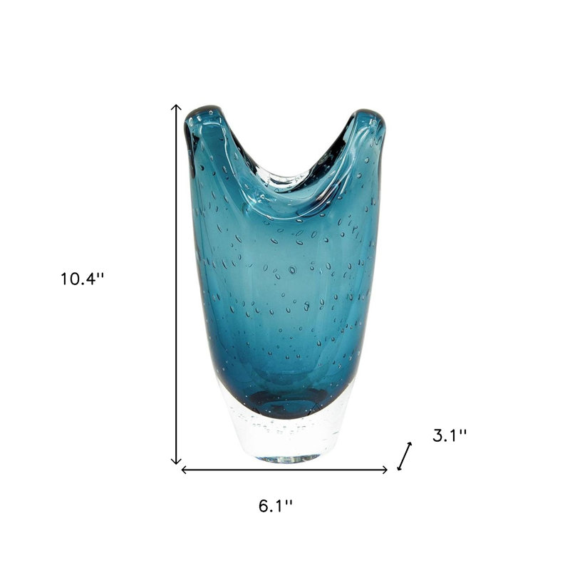 Vase de table ovale en verre 10 "céruléen et transparent