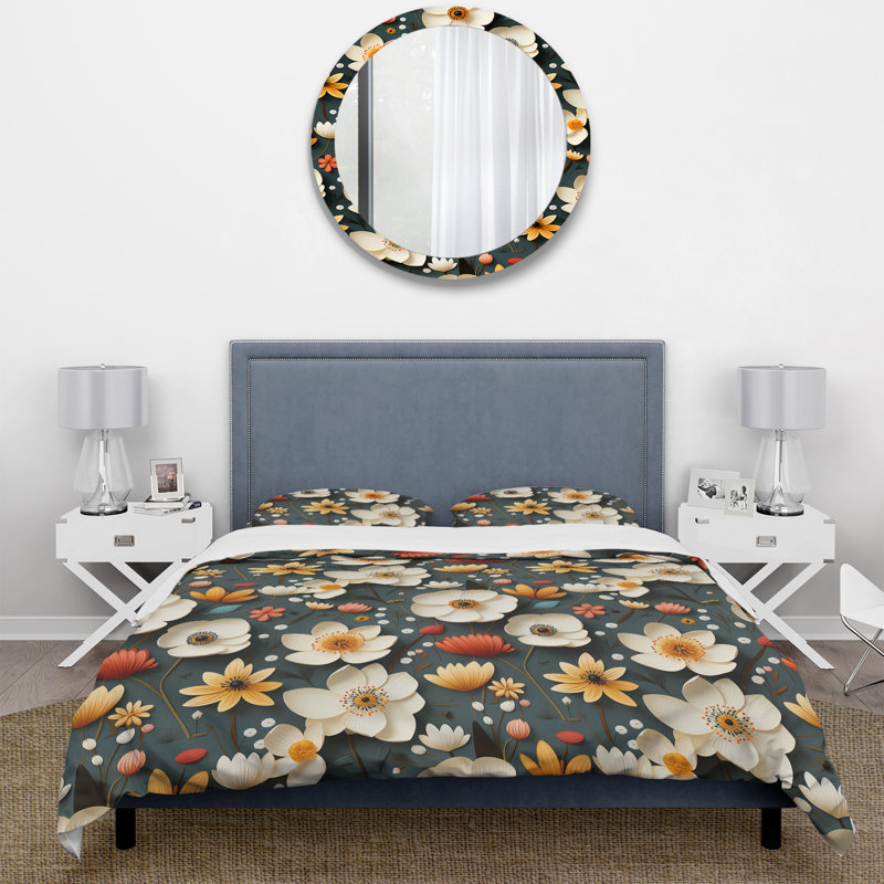Mod Botanicals III - Ensemble de housse de couette style Mid-Century - Microfibre de polyester
